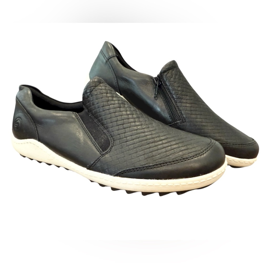 Remonte Soft Black Leather Woven Slip On Sneakers Side Zip Shoes EU 40 Womens